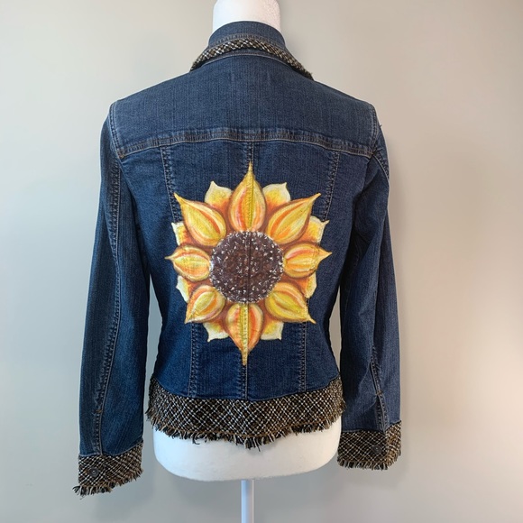 Coldwater Creek Jackets & Blazers - Coldwater Creek Denim Jacket Painted Sunflower